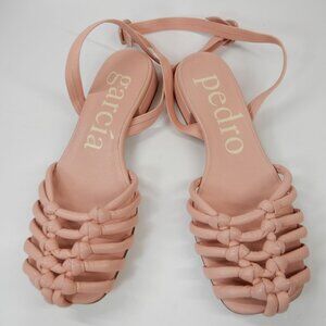 PEDRO GARCIA Emine Knotted Square Toe SANDAL Size 37 7 Pink Leather Low Heel NEW
